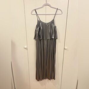 Halston Heritage metallic silver pleated midi dress